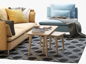 ikea soderhamn three-seat sofa and one-seat section 3D Model