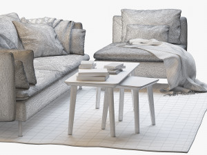 ikea soderhamn three-seat sofa and one-seat section 3D Модель