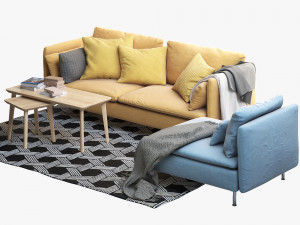 ikea soderhamn three-seat sofa and one-seat section 3D Модель