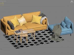 ikea soderhamn three-seat sofa and one-seat section 3D Model