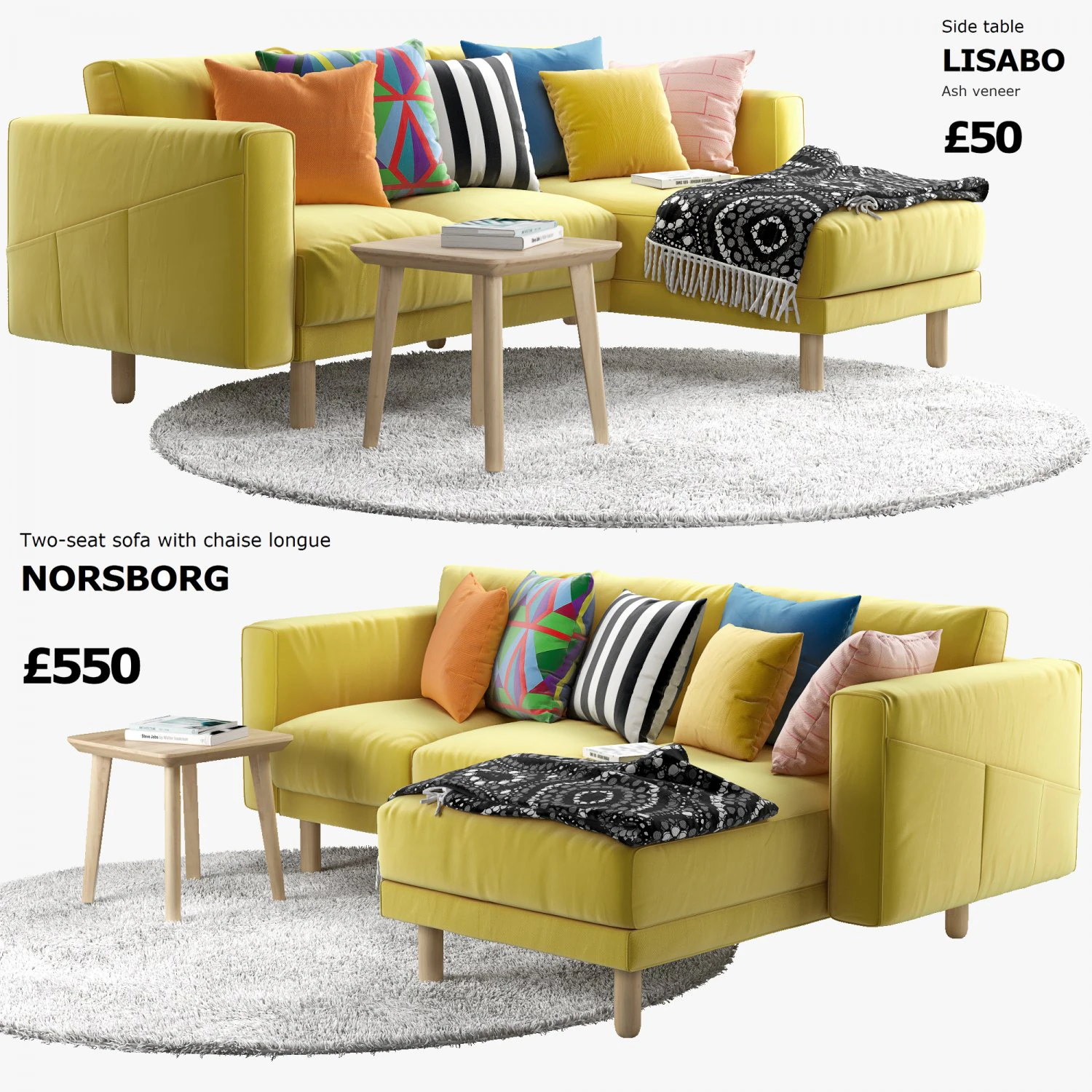 ikea norsborg two-seat sofa with chaise longue 3D Model .c4d .max .obj .3ds .fbx .stl .blend 