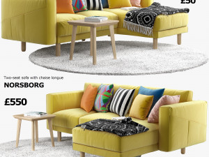 ikea norsborg two-seat sofa with chaise longue 3D Model