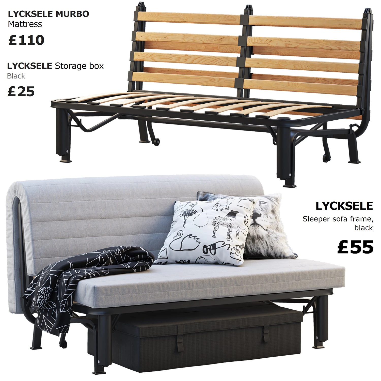 ikea lycksele sofa-bed frame 3D Model .c4d .max .obj .3ds .fbx .stl .blend 