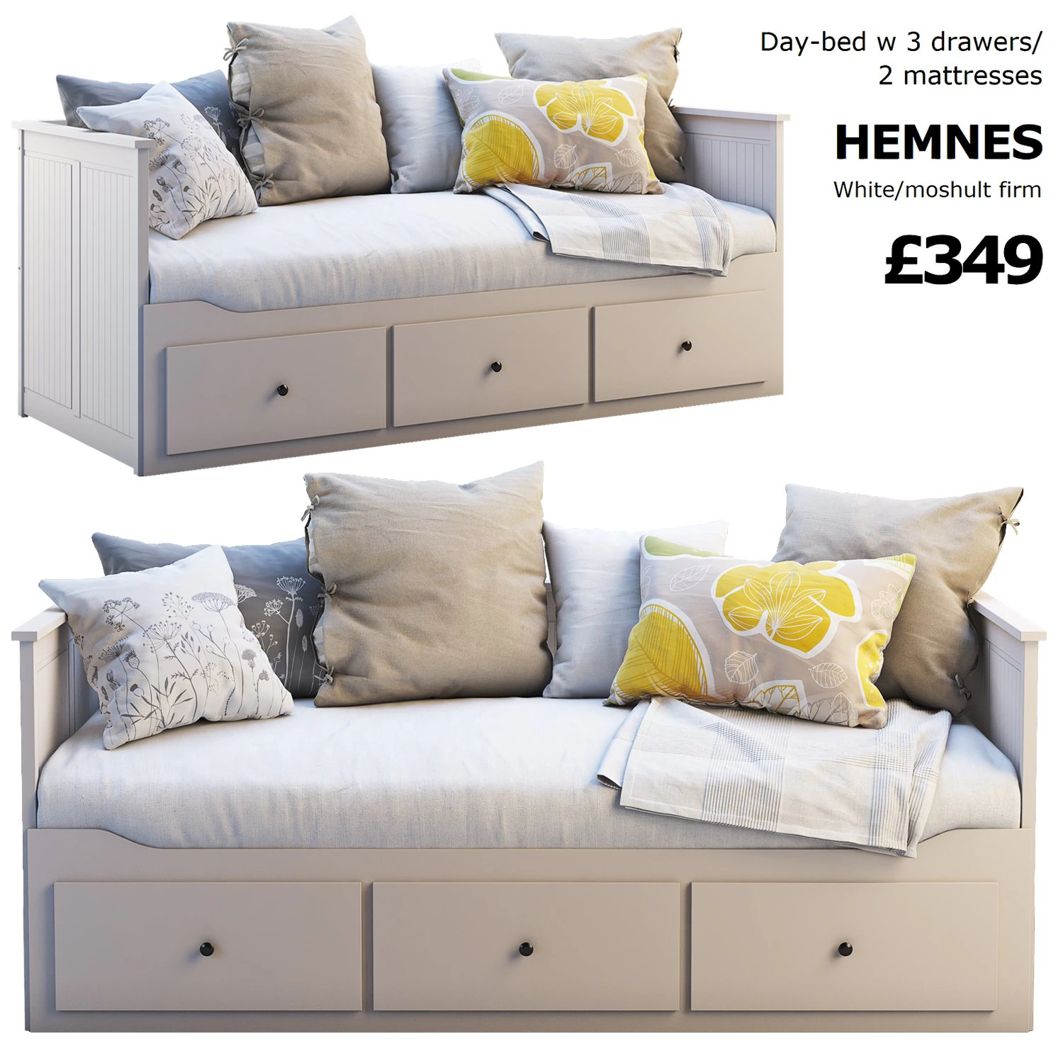 ikea hemnes bed 3 3D Model .c4d .max .obj .3ds .fbx .stl .blend