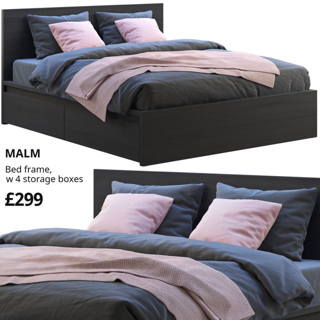 ikea malm bed 3 Model 3D .c4d .max .obj .3ds .fbx .stl .blend 