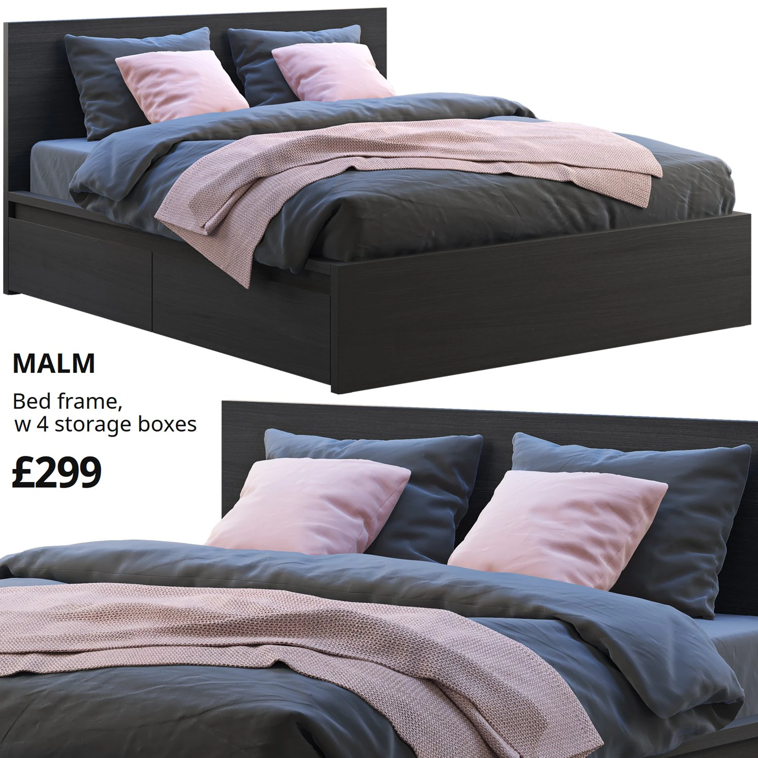 ikea malm bed 3 3D Model .c4d .max .obj .3ds .fbx .stl .blend 
