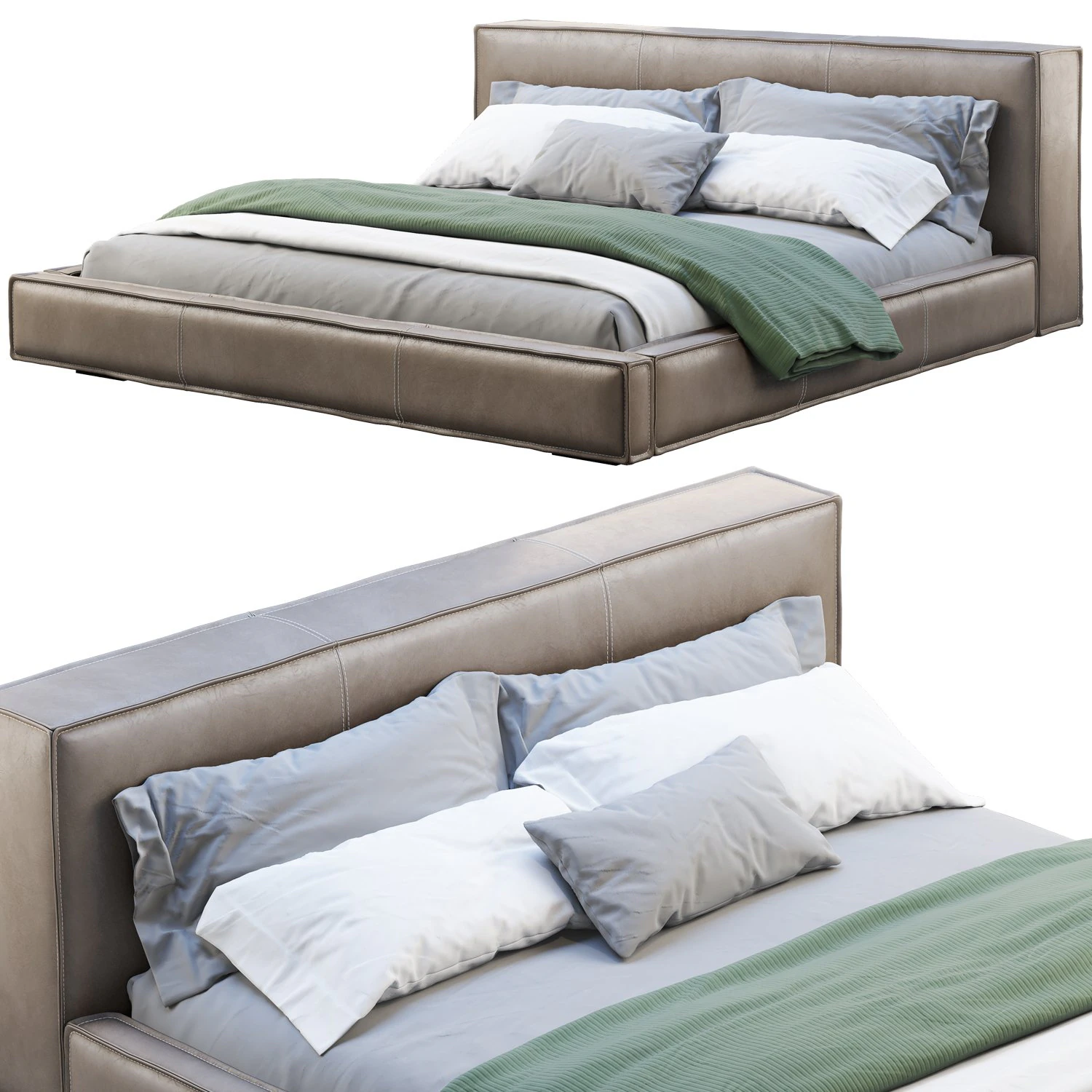 3d queen loft leather bed 2 model 3D Model .c4d .max .obj .3ds .fbx .stl .blend 
