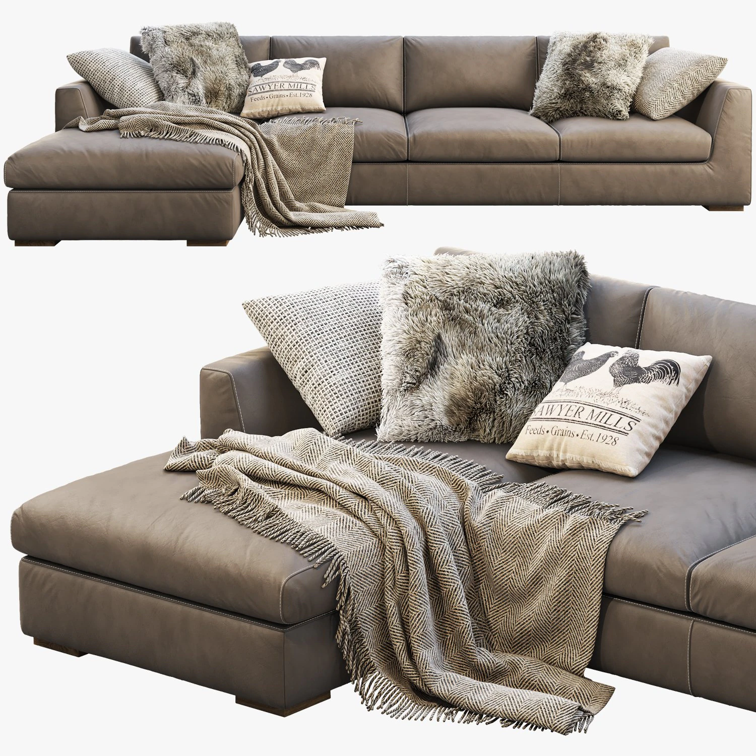 modena taper arm chaise sectional sofa 3D Model .c4d .max .obj .3ds .fbx .stl .blend