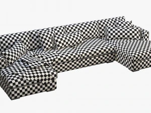 modena taper arm chaise sectional sofa 3D Model