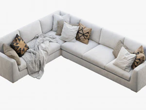rh modena taper arm l-sectional sofa 3D Model