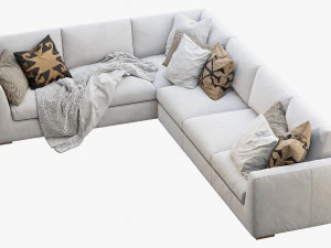 rh modena taper arm l-sectional sofa 3D Model