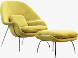 womb chair and ottoman by eero saarinen Model 3D