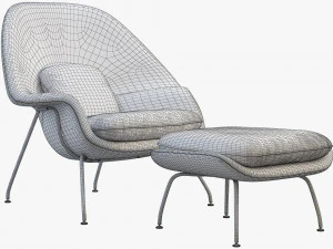 womb chair and ottoman by eero saarinen 3D Model
