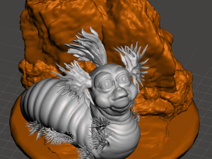 Ge&iuml;nspireerd op de film Labyrint William de Ello-worm uit 1986, met en zonder haar met basis 3D printmodel
