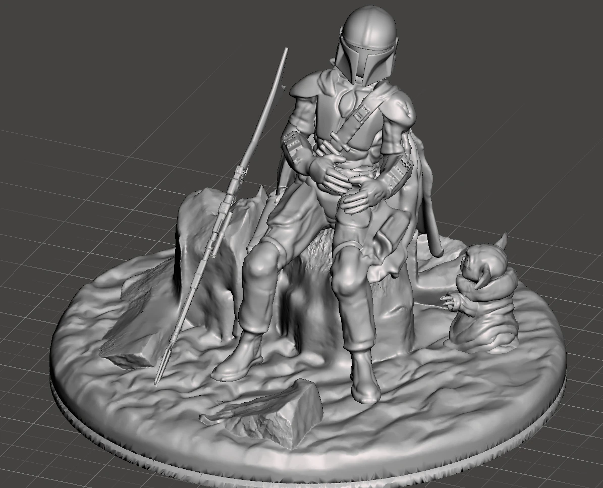 inspired tha mandalorian scene wounded mando with baby yoda trying to use the force to cure him 3D Print Model .c4d .max .obj .3ds .fbx .stl .blend 
