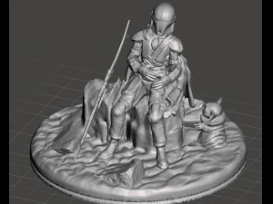 inspired tha mandalorian scene wounded mando with baby yoda trying to use the force to cure him 3D Print Model