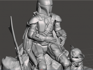 inspired tha mandalorian scene wounded mando with baby yoda trying to use the force to cure him Modelo de Impressão 3D