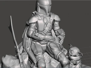 inspired tha mandalorian scene wounded mando with baby yoda trying to use the force to cure him 3D Print Model