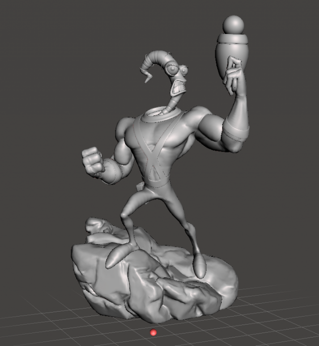 inspired earthworm jim figure with base 3D-Druckmodell .c4d .max .obj .3ds .fbx .stl .blend 