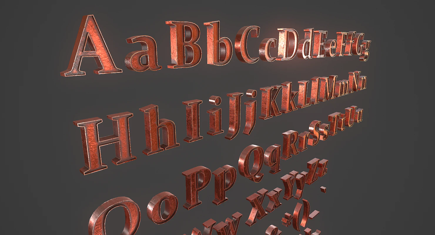 english letters - copper red 3D Model .c4d .max .obj .3ds .fbx .stl .blend 