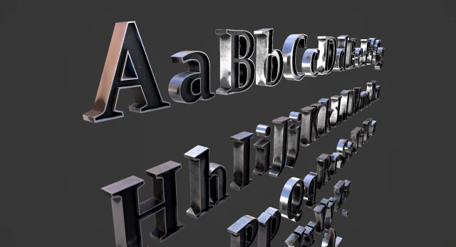 अंग्रेजी अक्षर - स्टील डार्क 3D मॉडल .c4d .max .obj .3ds .fbx .stl .blend 