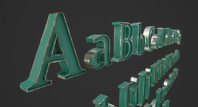 english letters - steel green 3D Model .c4d .max .obj .3ds .fbx .stl .blend 