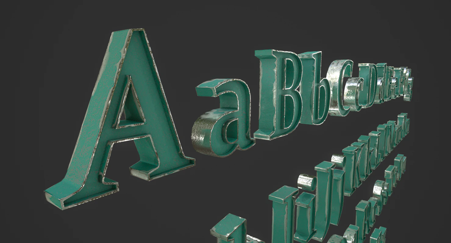 english letters - steel green 3D Model .c4d .max .obj .3ds .fbx .stl .blend 