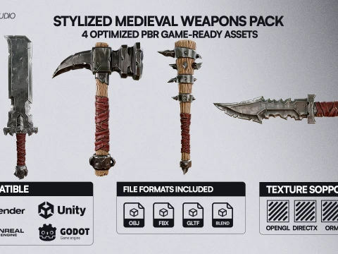 Stylized Medieval Weapons Pack Modelo 3D
