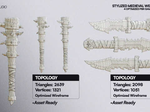 Stylized Medieval Weapons Pack 3D Model