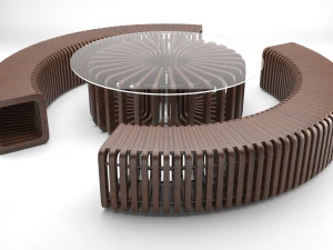 パラメトリック木製ベンチとテーブル 3Dモデル