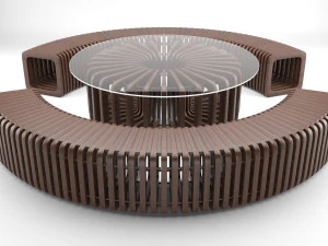 parametric wooden bench and table 3D Model