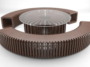 parametric wooden bench and table 3D Model