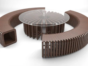 parametric wooden bench and table 3D Model