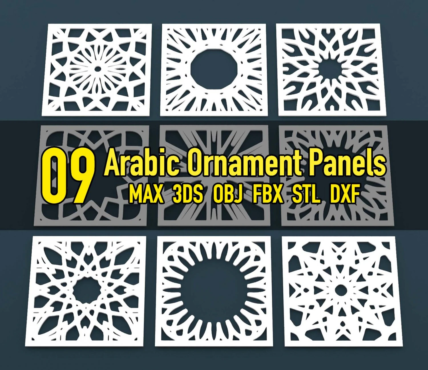 collection of arabic ornament panels cnc 3D Model .c4d .max .obj .3ds .fbx .stl .blend 