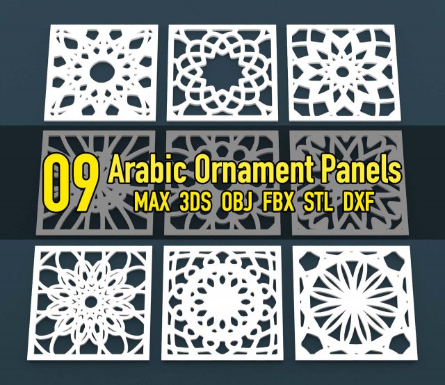 collection of arabic ornament panels cnc 3D Model .c4d .max .obj .3ds .fbx .stl .blend 