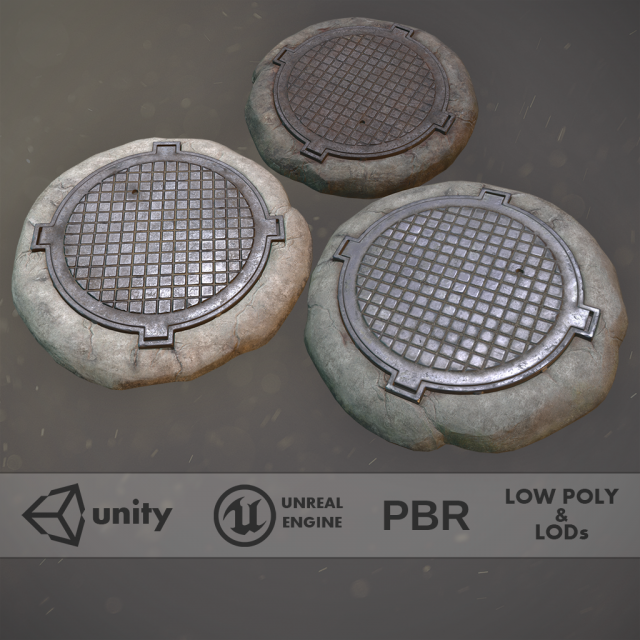 sewer hatch pack 1 low poly lods three texture options 3D मॉडल .c4d .max .obj .3ds .fbx .stl .blend 
