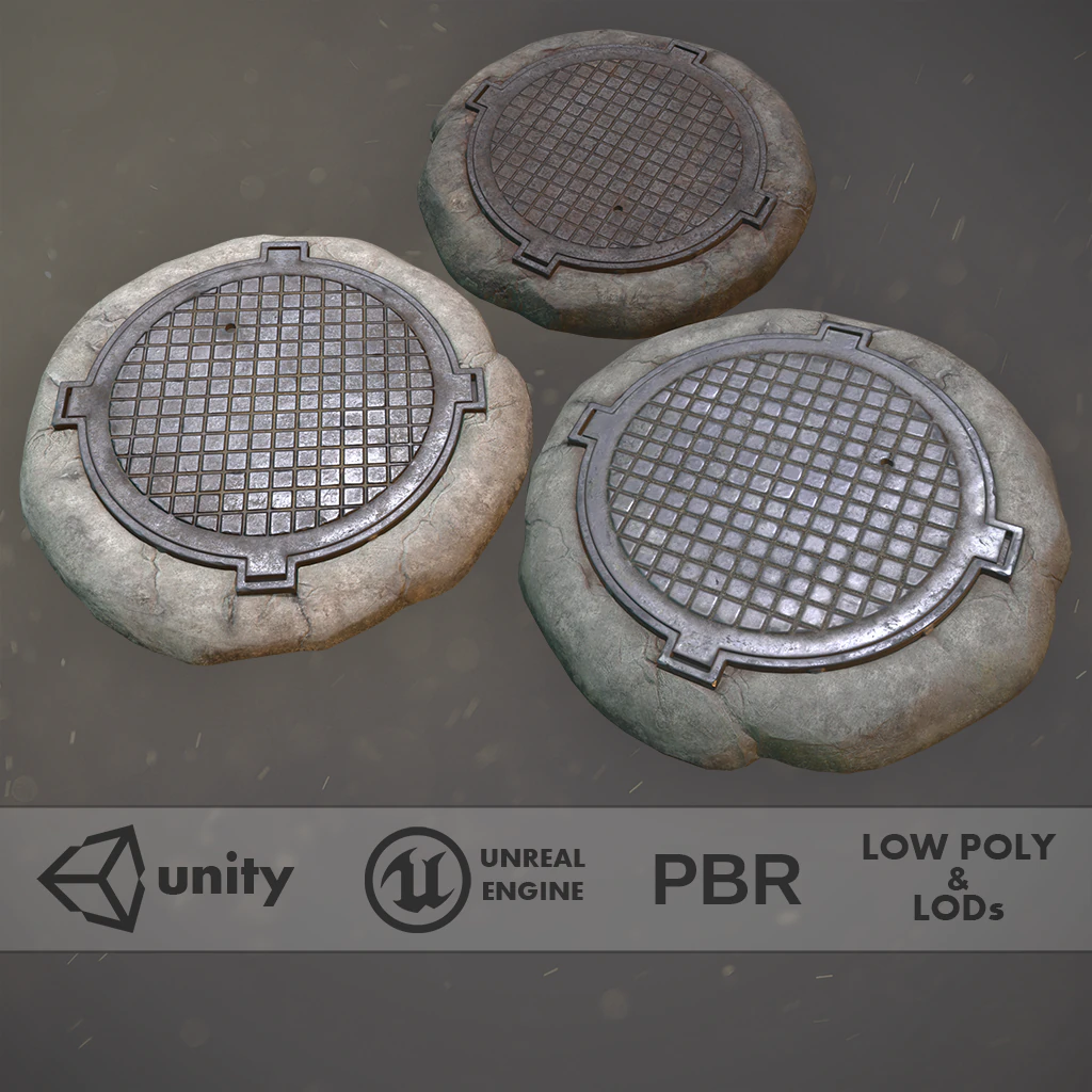 sewer hatch pack 1 low poly lods three texture options 3D Model .c4d .max .obj .3ds .fbx .stl .blend 