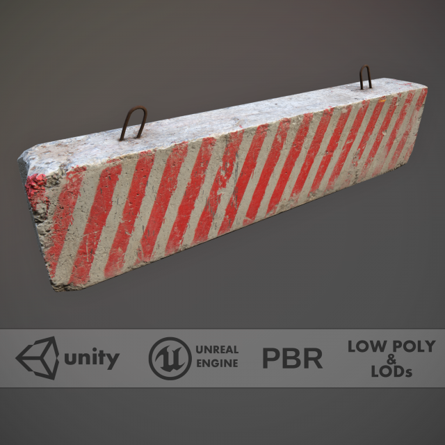 concrete roadblock barrier low poly lods 3Dモデル .c4d .max .obj .3ds .fbx .stl .blend 