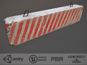 concrete roadblock barrier low poly lods 3D Model