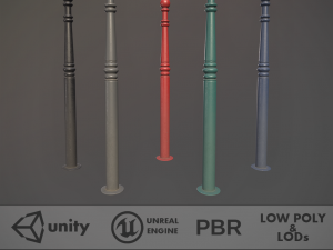 barrier bollard pack 1 v1 five color options low poly lods 3D मॉडल