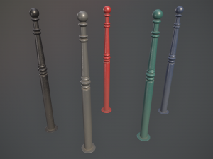barrier bollard pack 1 v1 five color options low poly lods 3D Model