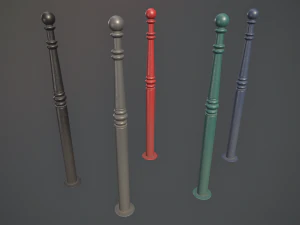 barrier bollard pack 1 v1 five color options low poly lods 3D Model