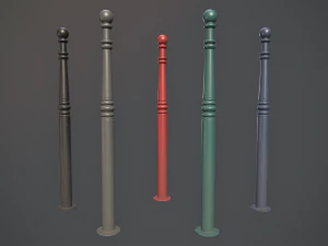 barrier bollard pack 1 v1 five color options low poly lods 3D Model