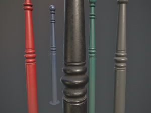 barrier bollard pack 1 v1 five color options low poly lods 3D Model