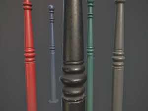 barrier bollard pack 1 v1 five color options low poly lods 3D Model