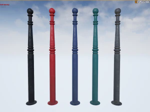 barrier bollard pack 1 v1 five color options low poly lods 3D Model