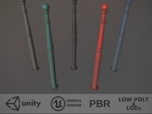 barrier bollard pack 1 v2 five color options low poly lods 3D मॉडल