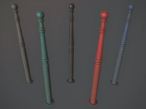 barrier bollard pack 1 v2 five color options low poly lods 3D Model