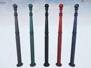 barrier bollard pack 1 v2 five color options low poly lods 3D Model