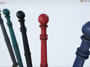 barrier bollard pack 1 v2 five color options low poly lods 3D Model